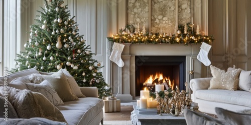 Merry christmas and happy new year festive background. Christmas interior design