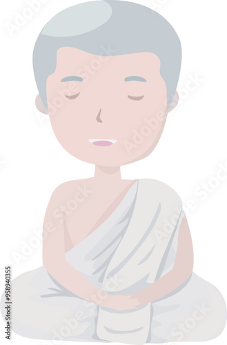 Cartoon monk illustration on transparent background.
