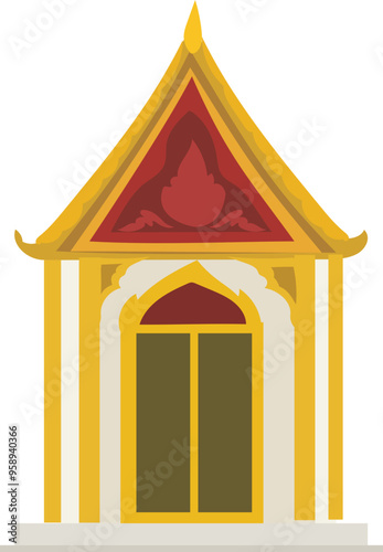 Cartoon thai temple illustration on transparent background.
