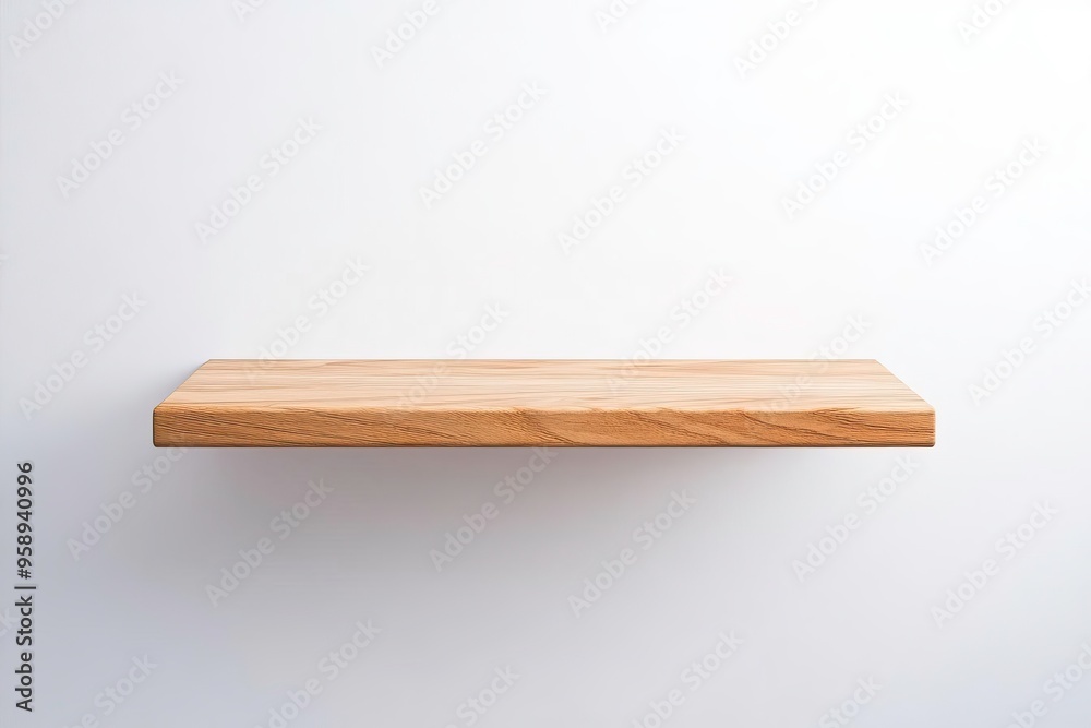 Minimalist wooden shelf mounted on a clean white wall, showcasing simplicity and elegance for home or office decor. Minimalist wooden shelf mounted on a clean white wall, showcasing simplicity and elegance for home or office decor.