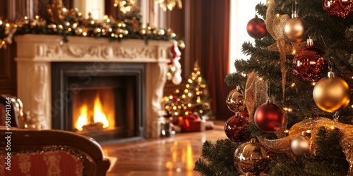 Merry christmas and happy new year festive background. Christmas interior design