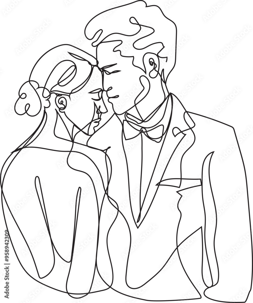 One line drawing weding couple illustration on transparent background.
One line drawing weding couple illustration on transparent background.
