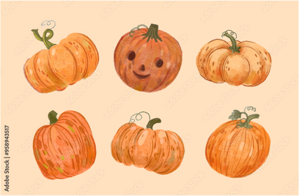 Hand drawn pumpkin set. Illustrations for autumn, Halloween and holidays. Hand drawn pumpkin set. Illustrations for autumn, Halloween and holidays.