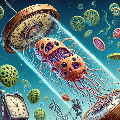 Mitochondrial Time Travel Write a short story about a scientist who accidentally discovers a time-traveling mitochondrion photo