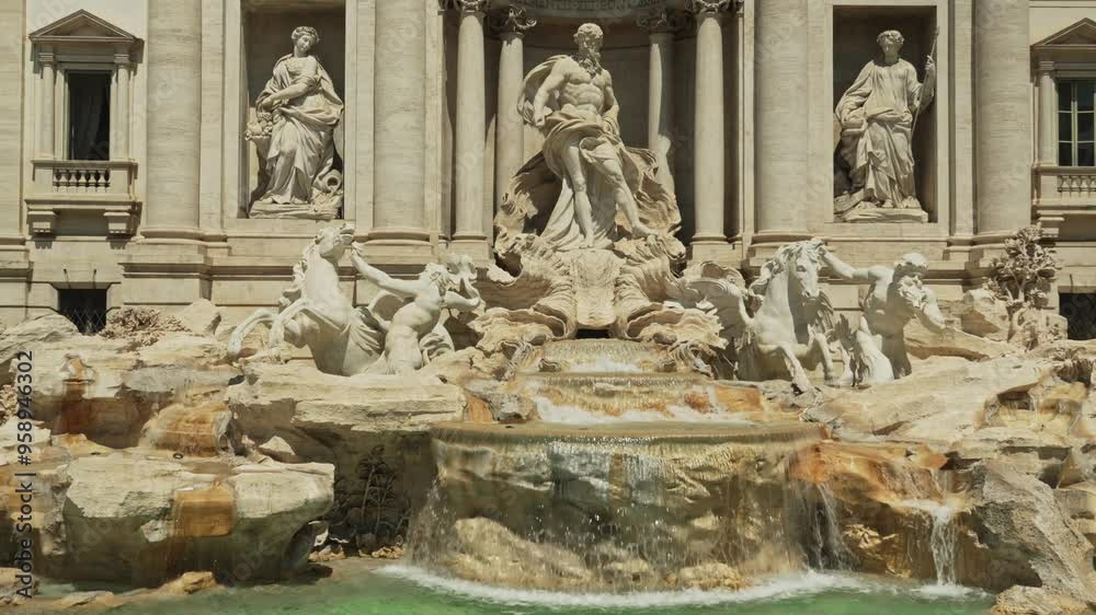 View of the Trevi Fountain in Rome or Fontana di Trevi. The famous Italian fountain of wishes where tourists throw coins. Noisy crowd of tourists View of the Trevi Fountain in Rome or Fontana di Trevi. The famous Italian fountain of wishes where tourists throw coins. Noisy crowd of tourists