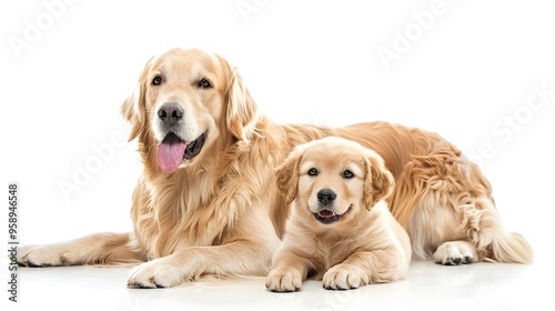 Golden retriever dog with puppyisolated on white. photo