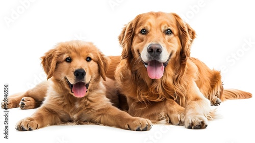 Golden retriever dog with puppyisolated on white. photo