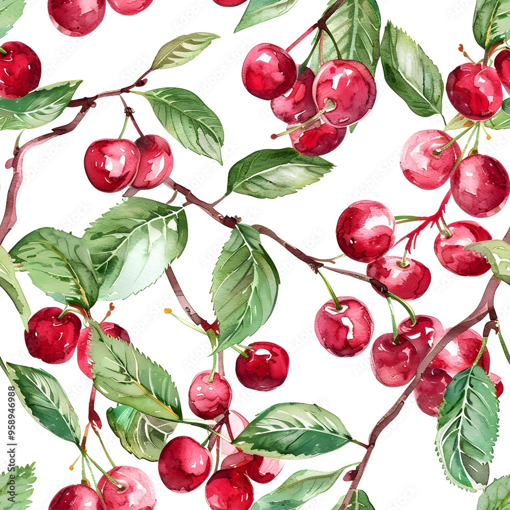 Watercolor painting of a cherry on a white background