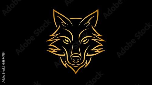 A stylized golden wolf head illustration on a black background. photo