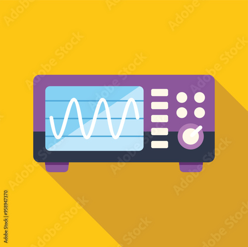 Oscilloscope showing sinus signal on yellow background