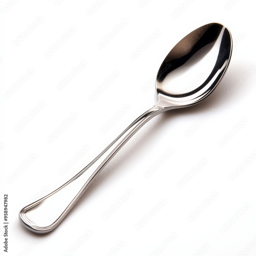 A silver spoon shines brightly showcasing its elegant curves under gentle lighting