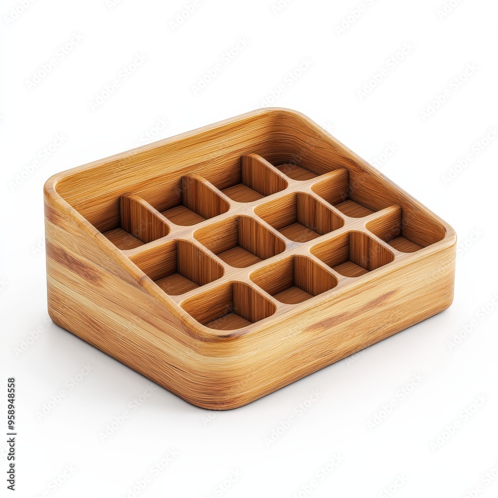A beautifully crafted wooden organizer with various compartments for neat storage utility A beautifully crafted wooden organizer with various compartments for neat storage utility