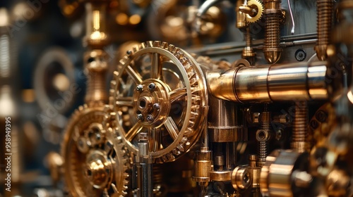 Steampunk Machine: Intricate Gears and Brass Fittings in Folded Metal photo