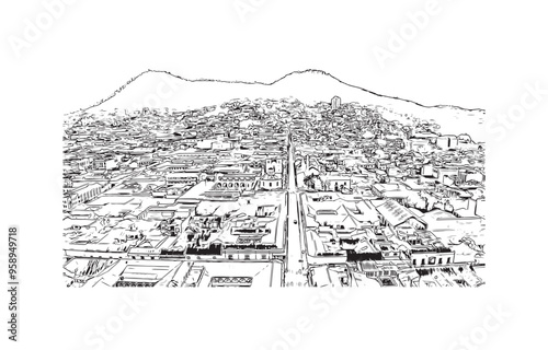 Building view with landmark of Sucre is the capital city in Bolivia. Hand drawn sketch illustration in vector.