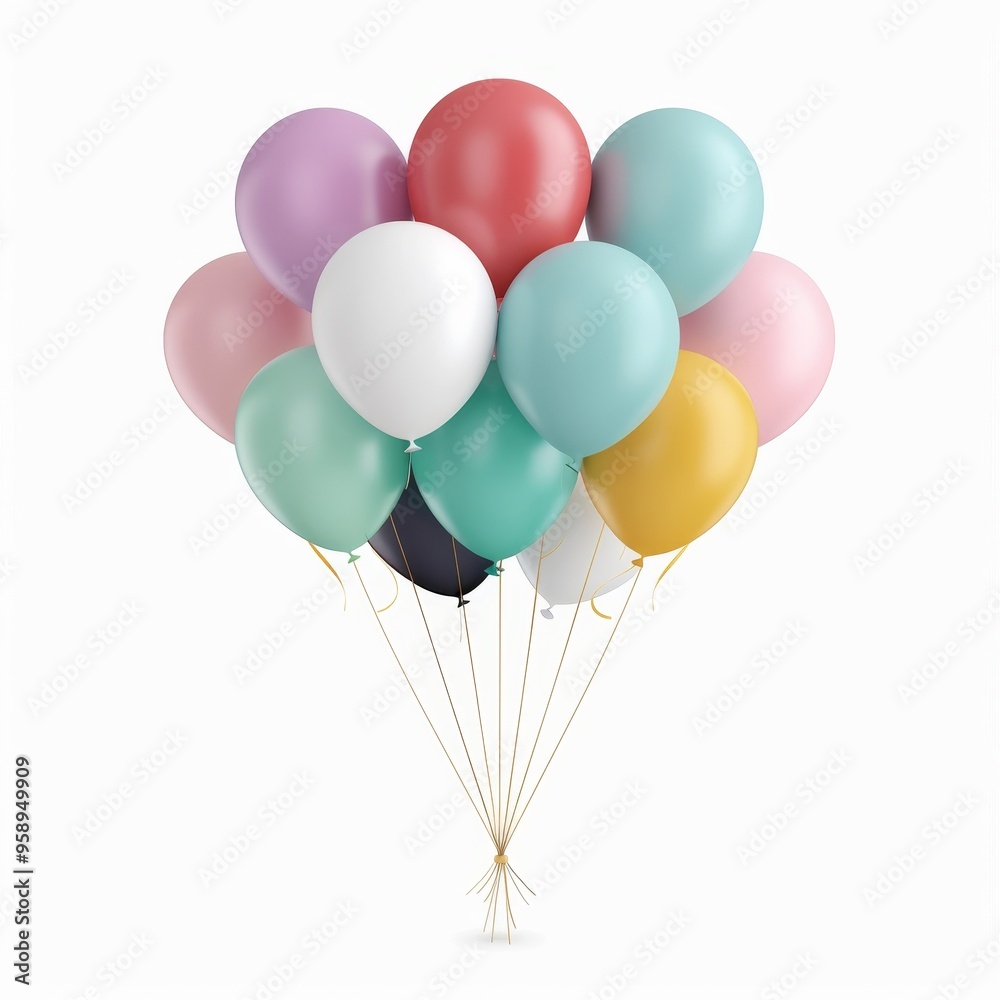 Balloons in the air, celebration element, hyper-realistic illustration, colorful and vibrant, isolated on white background Balloons in the air, celebration element, hyper-realistic illustration, colorful and vibrant, isolated on white background