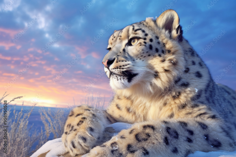 Naklejka premium Snow Leopard Animal In The Nature Majestic Wilderness
