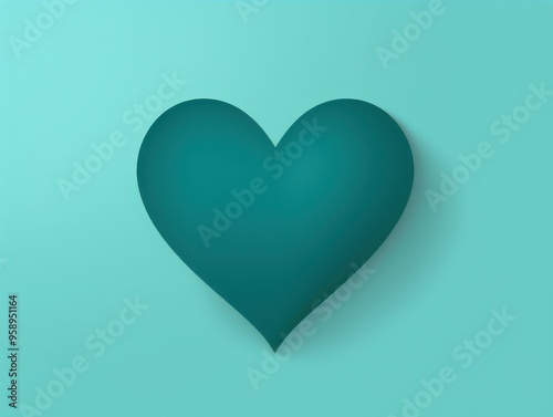 Teal heart isolated on background, flat lay, vecor illustration photo