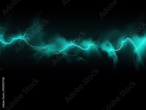 Teal lightning, isolated on a black background vector illustration glowing teal electric flash thunder lighting blank empty pattern with copy space 