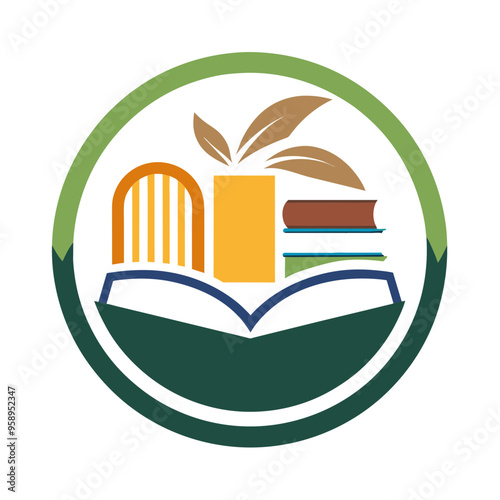  Logo for a bookshop with book and other stuffs vector art illustration photo