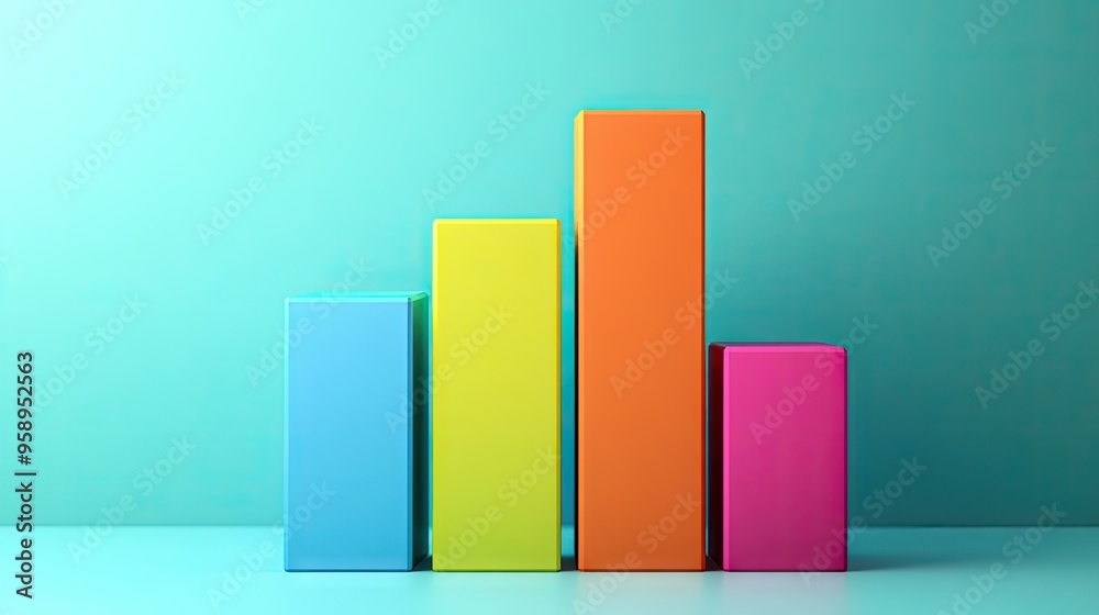 Modern 3D bar chart with vibrant colors, data visualization concept, and minimalistic background Modern 3D bar chart with vibrant colors, data visualization concept, and minimalistic background