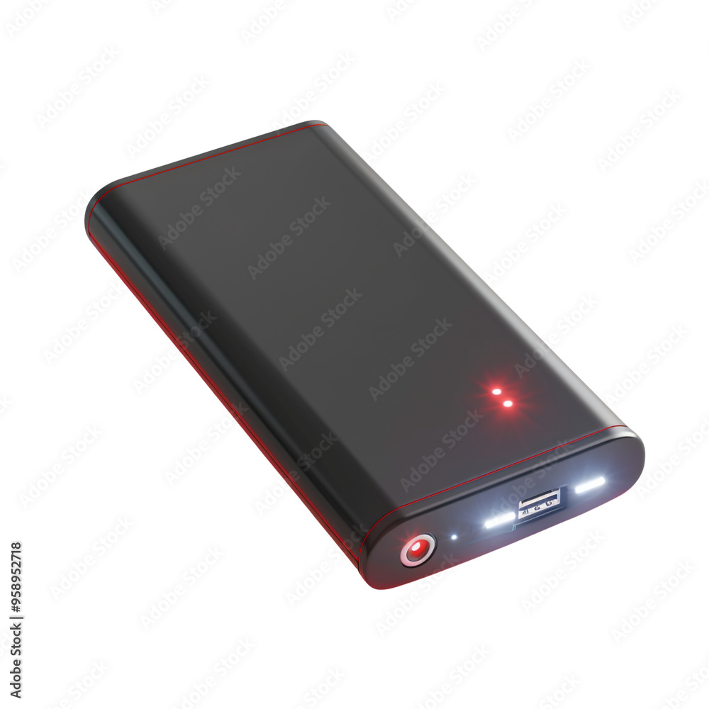 Black Power Bank with Red and White Lights Black Power Bank with Red and White Lights