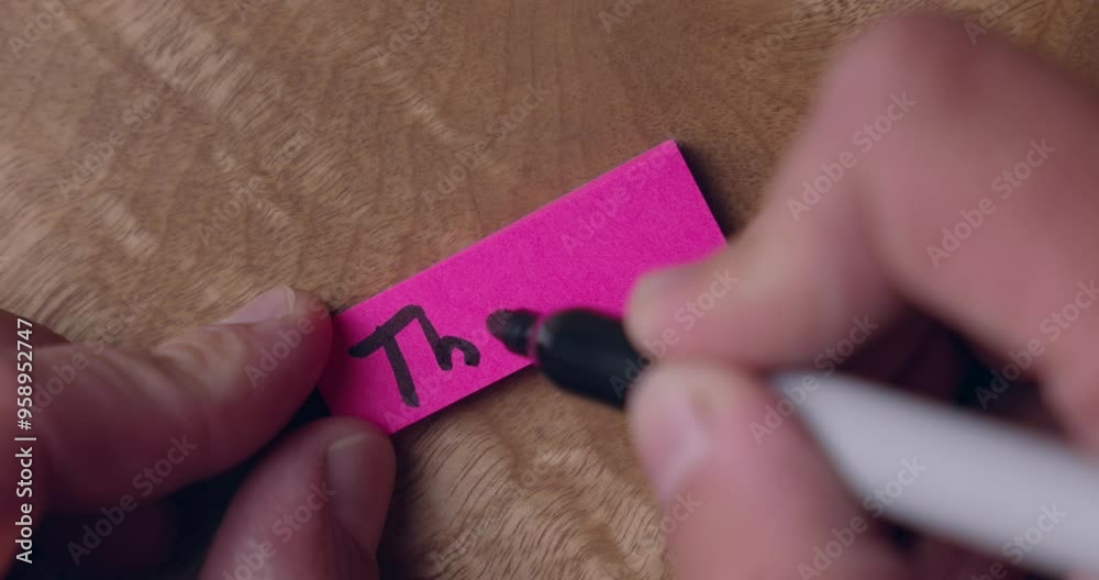 A person is writing on a sticky note on a desk background. the person is writing Thank you video is in 60 fps A person is writing on a sticky note on a desk background. the person is writing Thank you video is in 60 fps
