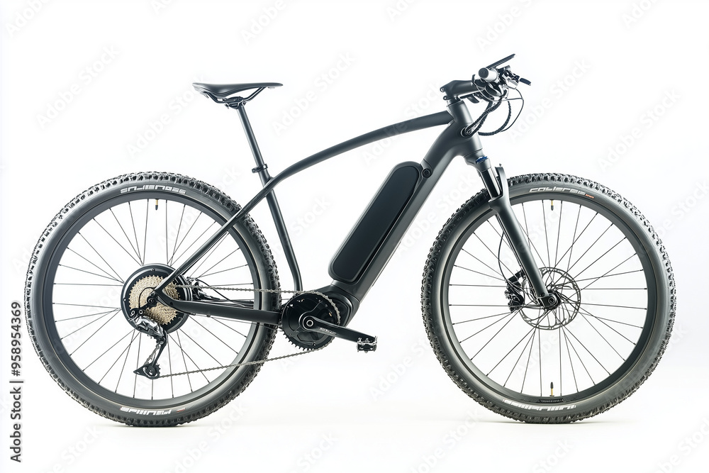 Sport bicycle isolated on white background, Black bike with handlebar, seat, and pedal, Exercise vehicle for transportation.