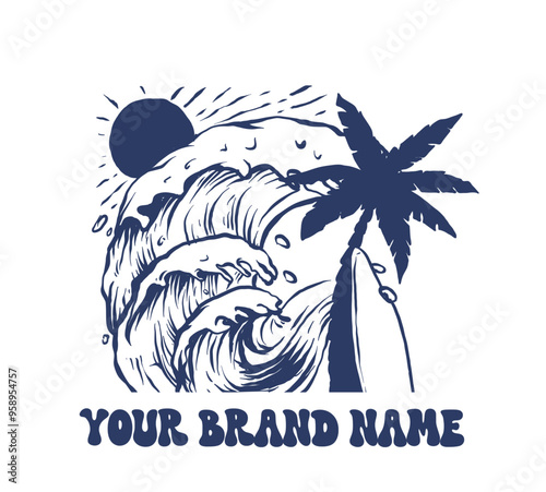 Photography Beach, wave and surfing logo simple