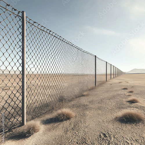 a long, empty animal enclosure fence, captured from a straight-on perspective. photo