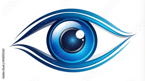 A stylized blue and white logo featuring an eyeball with a swoosh symbol incorporated into the iris, conveying photo