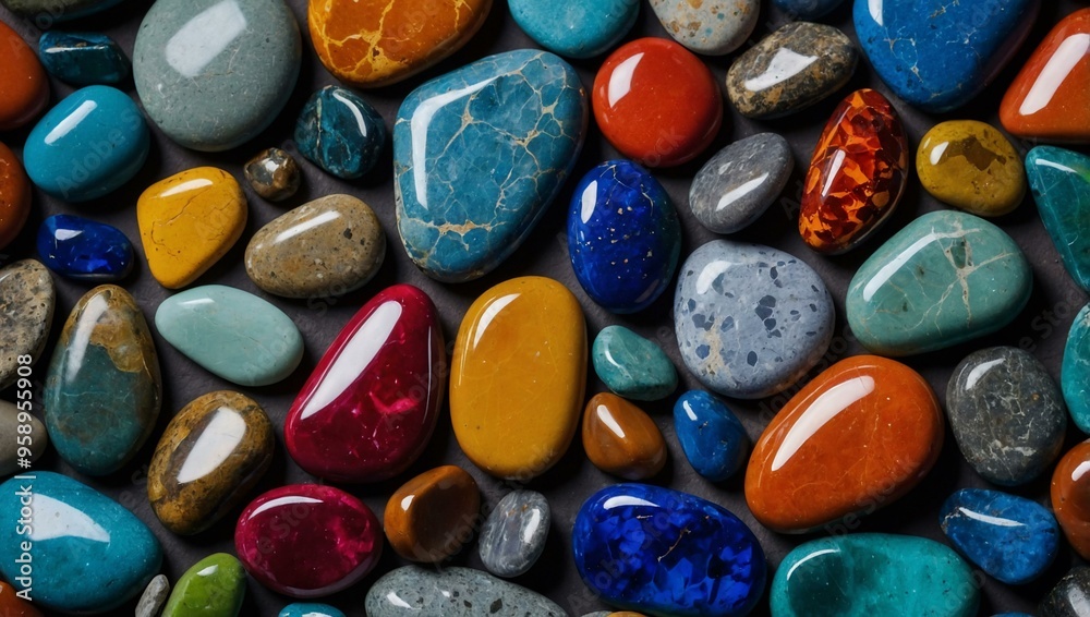 Colored stones scattered on a background, with space available for text or design. Colored stones scattered on a background, with space available for text or design.