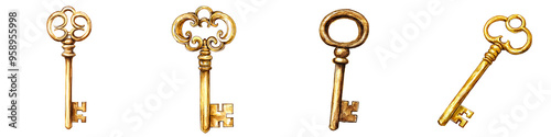A collection of vintage gold keys, showcasing intricate designs and historical elegance, perfect for decoration or symbolism.