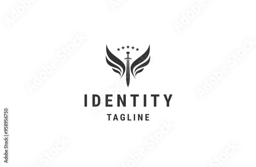 Sword wing logo design template flat vector