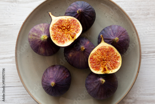 Raw Organic Figs on a Plate, top view.