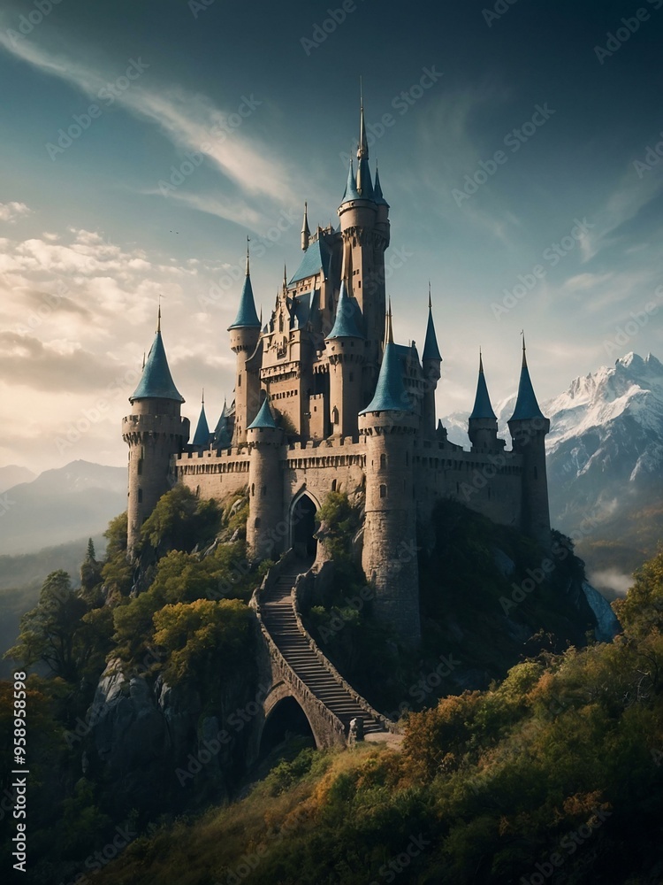 Fantasy Castle - A surreal landscape featuring a mystical castle surrounded by nature. Fantasy Castle - A surreal landscape featuring a mystical castle surrounded by nature.