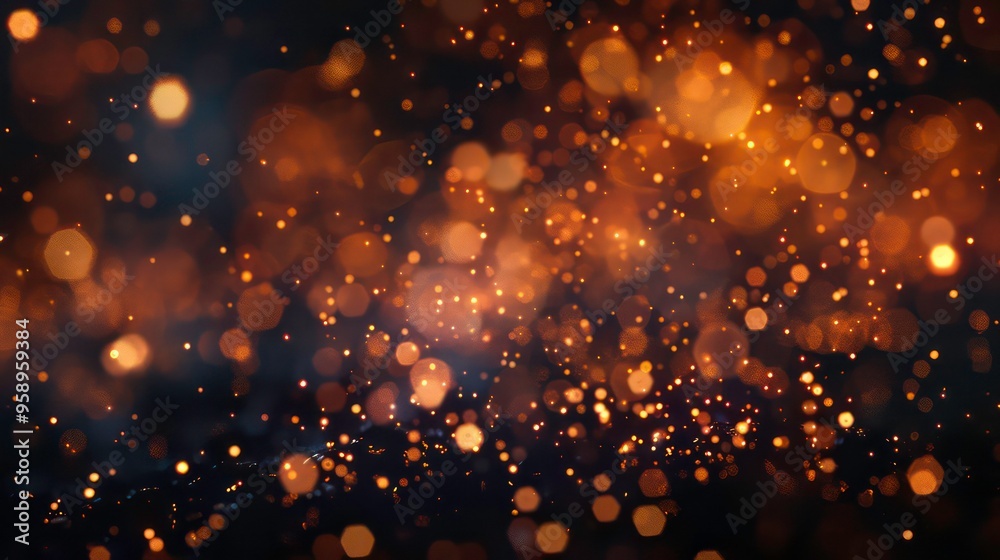 Abstract festive bokeh background with sparkling golden lights on black backdrop. Abstract festive bokeh background with sparkling golden lights on black backdrop.