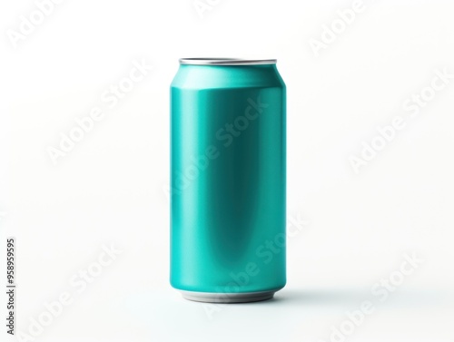 Teal soda can isolated on white background, flat lay 