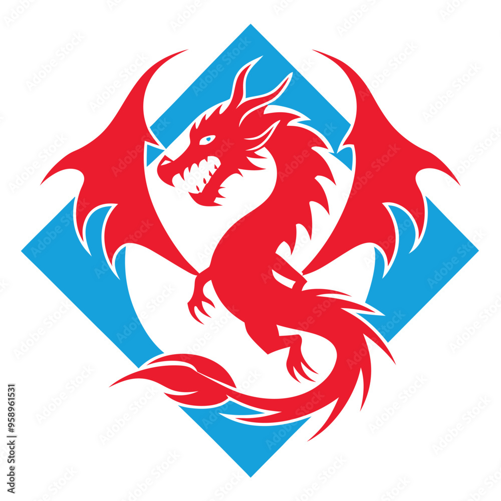 Mascot Dragon Logo Design, Dragon with Spread Wings Vector Illustration Mascot Dragon Logo Design, Dragon with Spread Wings Vector Illustration