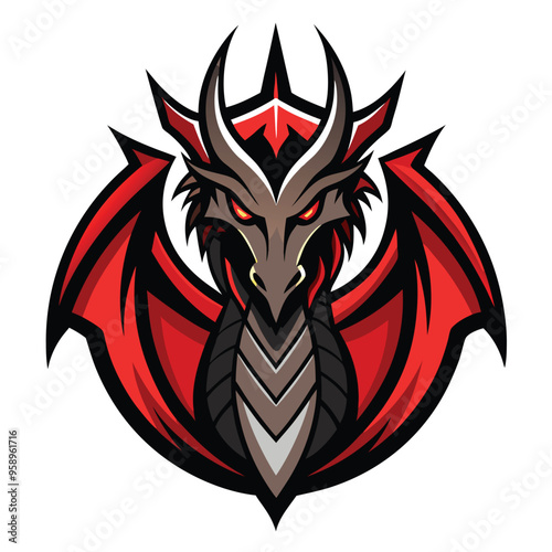 Mascot Dragon Logo Design, Dragon with Spread Wings Vector Illustration