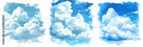 Beautiful blue sky with fluffy clouds, perfect for backgrounds, nature themes, or serene outdoor designs.