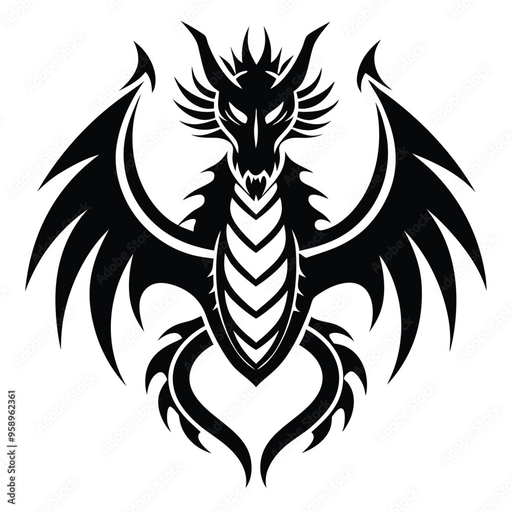 Mascot Dragon Logo Design, Dragon with Spread Wings Vector Illustration