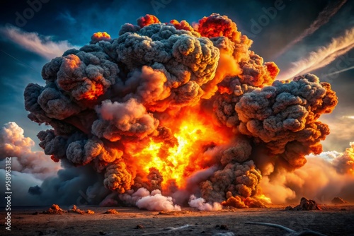 Fiery Explosion Erupting With Intense Smoke And Debris Against A Dark Backdrop