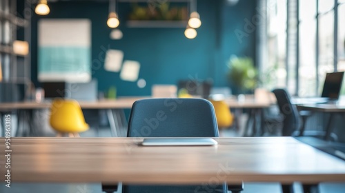 Wallpaper Mural A modern office space featuring a desk, chair, and computers, designed for productivity and collaboration. Torontodigital.ca