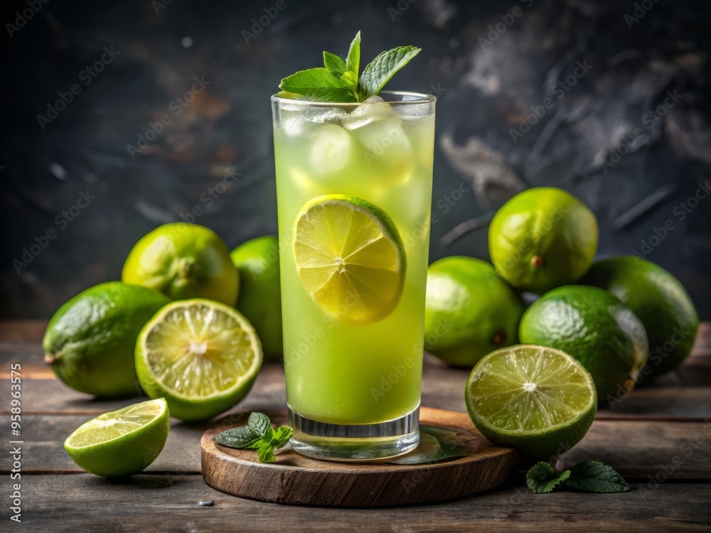 Freshly squeezed juice of sweet lime, also known as mosambi, poured into a tall glass filled with ice, Freshly squeezed juice of sweet lime, also known as mosambi, poured into a tall glass filled with ice,