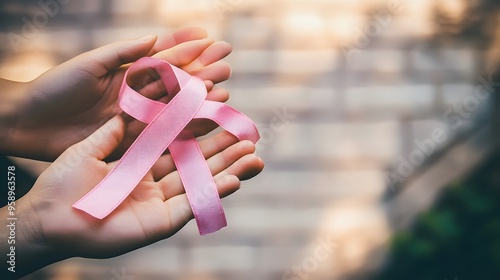 Wallpaper Mural A pair of hands hold a pink ribbon, a symbol of breast cancer awareness. Torontodigital.ca