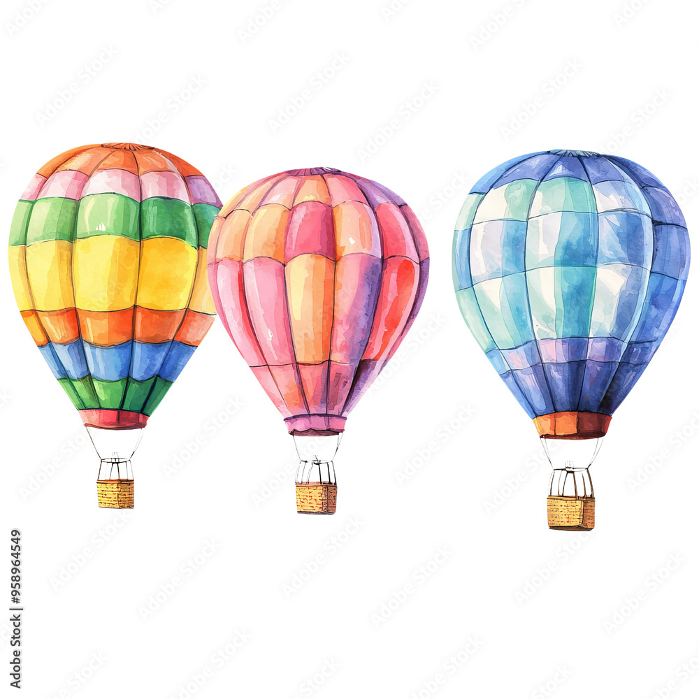 Obraz premium Colorful hot air balloons in various patterns, showcasing a picturesque scene perfect for uplifting backgrounds and travel themes.