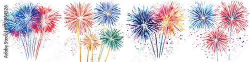 Colorful fireworks burst in vibrant patterns against a dark night sky, celebrating joy and festive moments.