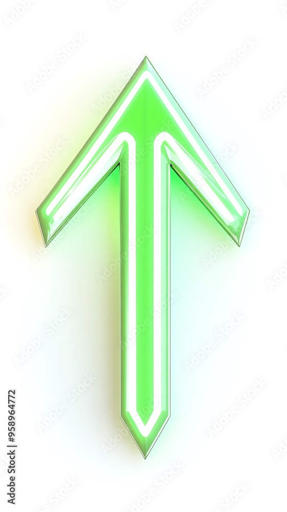 Vibrant 3D Neon Green Arrow Pointing Down with Lightning Bolt on White Background Vibrant 3D Neon Green Arrow Pointing Down with Lightning Bolt on White Background