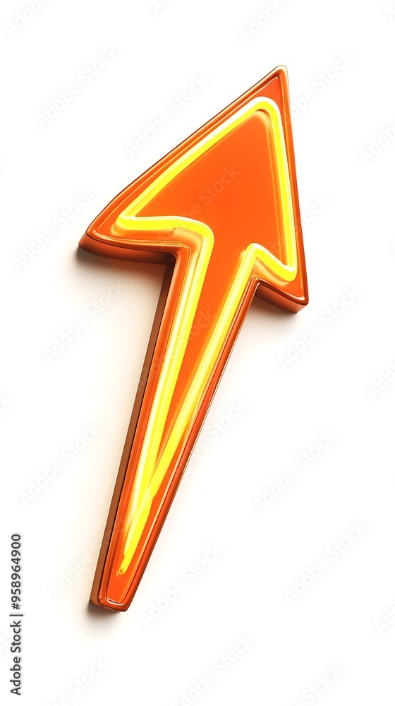 Dynamic 3D Neon Orange Arrow Pointing Right with Lightning Bolt on Left-Facing Arrow Icon on White Background Dynamic 3D Neon Orange Arrow Pointing Right with Lightning Bolt on Left-Facing Arrow Icon on White Background
