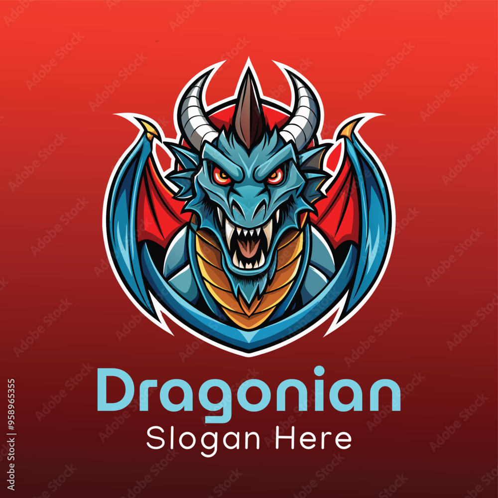 Unique Dragon Logo Design, Dragon with Spread Wings Vector Illustration Unique Dragon Logo Design, Dragon with Spread Wings Vector Illustration